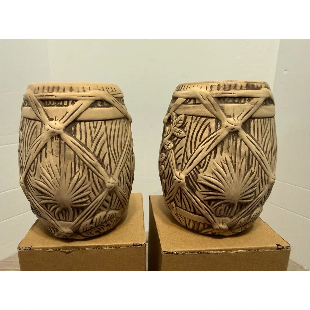 2x Plantation Rum Barrel Tiki Mug Art By BAI 2018 Limited Edition Hawaii 4.5